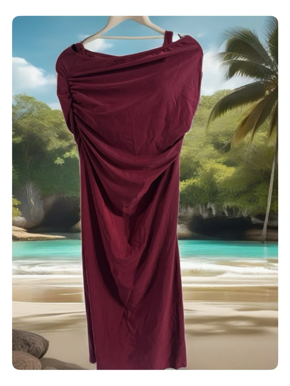 Women’s Burgundy Underwire 3-PC Bikini set Matching Skirt Seashell embellishment